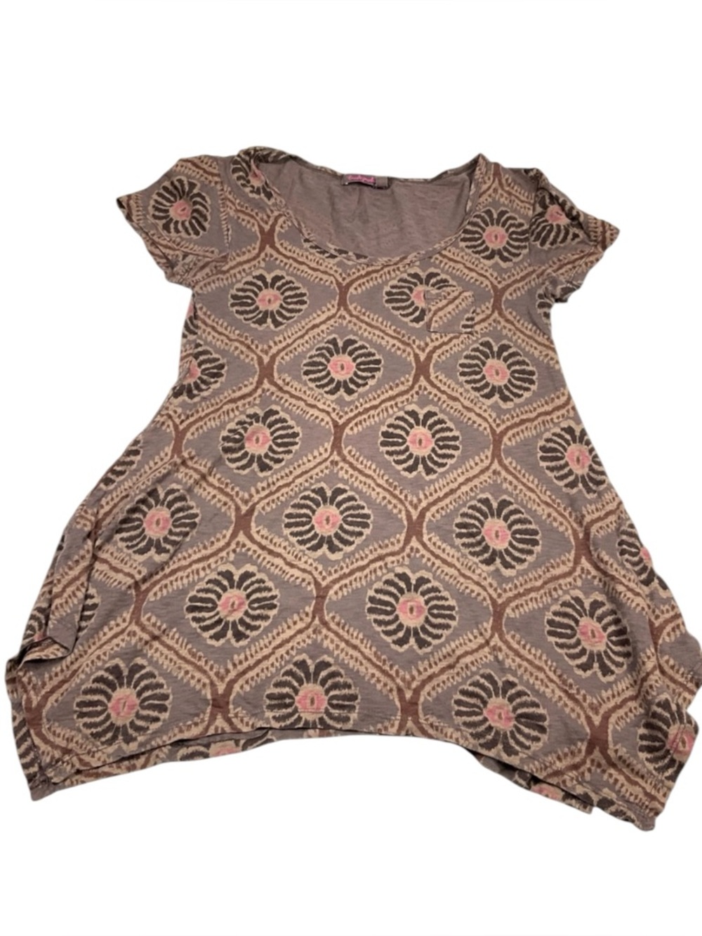 Fresh Produce Printed Swing Tunic Shirt Boho Short Sleeve Relaxed Fit Top XS USA